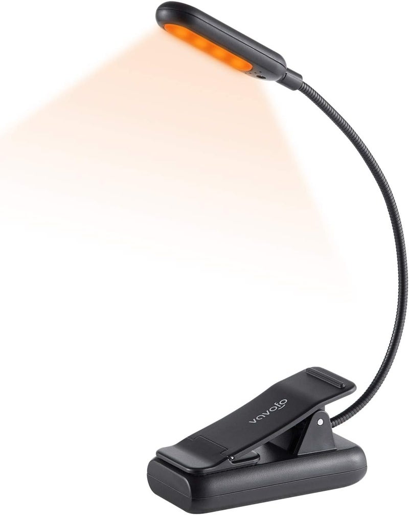 vavofo Amber Rechargeable Reading Light, Blue Light Blocking Book Light, 7 LEDs Eye Care 9 Colors 9 Brightness Clip On for Kids Bookworms Reading in Bed with Power Indicator Lasting 70h (Black) - Image 1